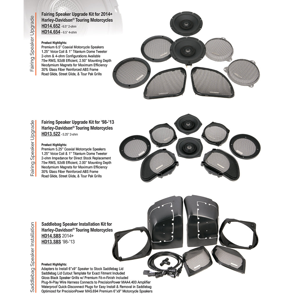 5.25" Fairing Speaker Upgrade Kit 2 ohm for 1998-2013 Harley-Davidson® Touring Models - HD13.522